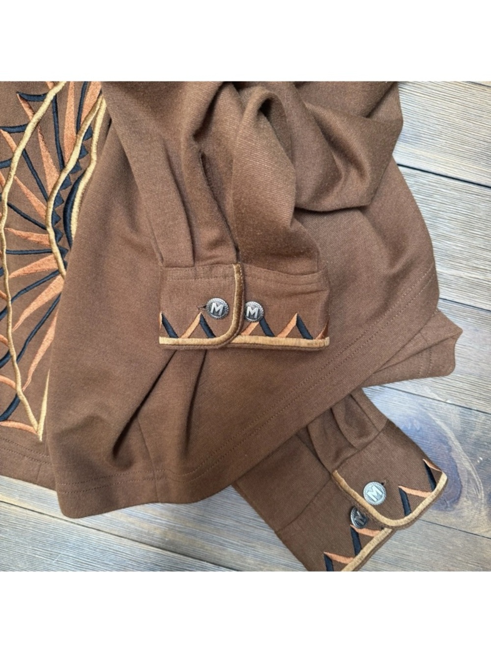Bob Mackie Jacket 1X Brown Southwest Sunburst Embroidered Zip Front Western Art - Picture 7 of 10